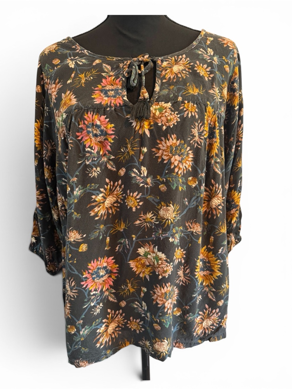 Natural Life Babydoll Boho Floral Paisley Top 3/4 Sleeve